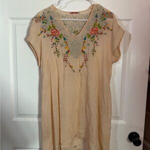 Johnny Was Beige Tunic with Floral Embroidery